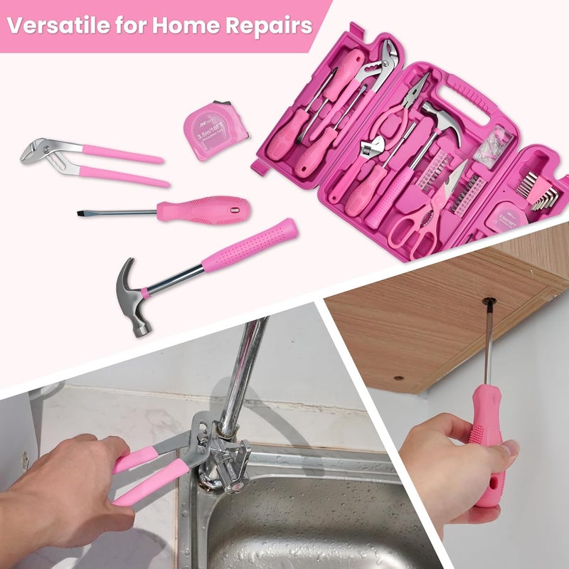 ANXTECH Pink Tool Set for Women, 136-Piece Household Small Tool Set, Toolbox Storage for Home Repairs, Portable Hand Tool Kit for Home Car College - Image 4